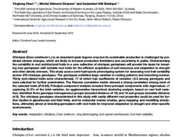 Characterising root trait variability in chickpea (Cicer arietinum L.) germplasm