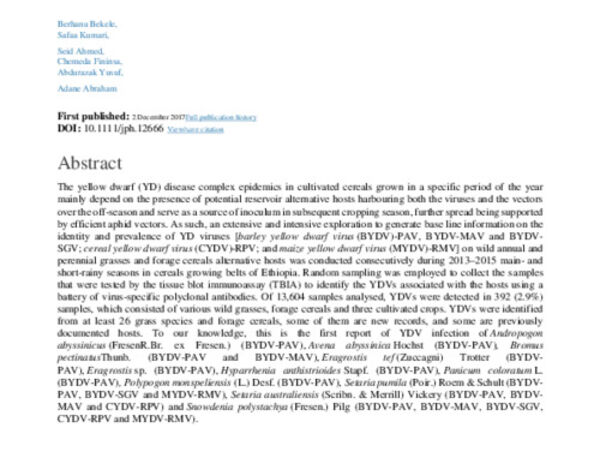 Non-cultivated grass hosts of yellow dwarf viruses in Ethiopia and their epidemiological consequences on cultivated cereals