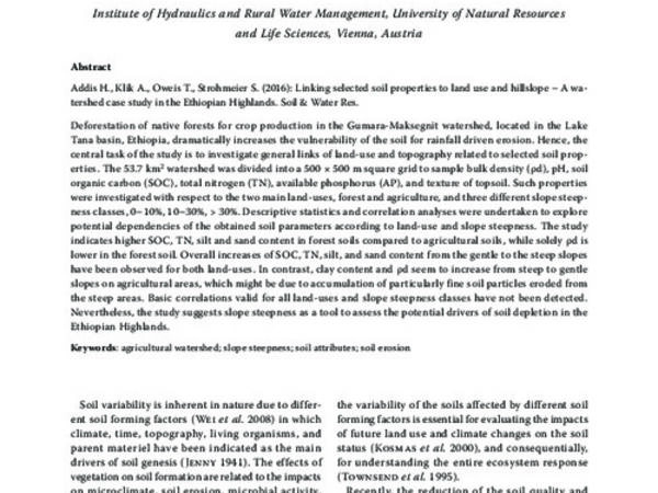 Linking Selected Soil Properties to Land Use and Hillslope  – A Watershed Case Study in the Ethiopian Highlands