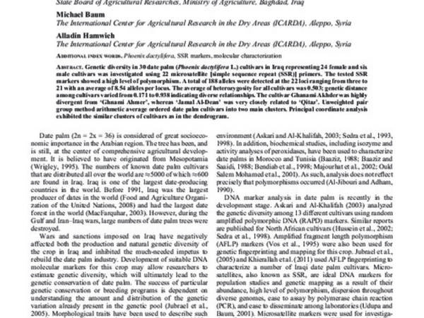 Genetic Diversity of Iraqi Date Palms Revealed By Microsatellite Polymorphism
