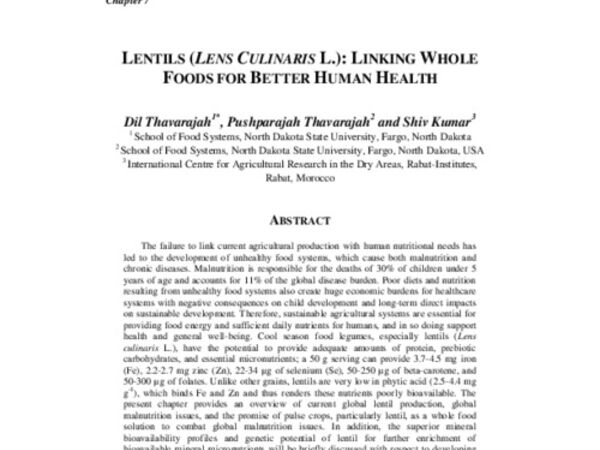 Lentils (Lens Culinaris L.): Linking whole foods for better human health