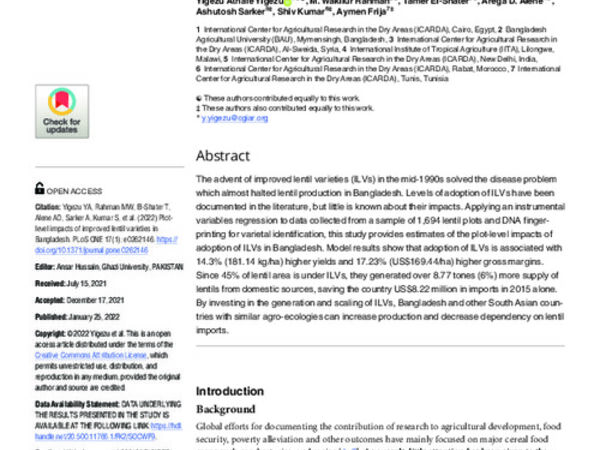 Plot-level impacts of improved lentil varieties in Bangladesh