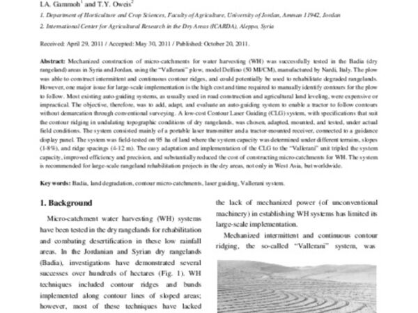 Contour Laser Guiding for the Mechanized “Vallerani” Micro-catchment Water Harvesting Systems
