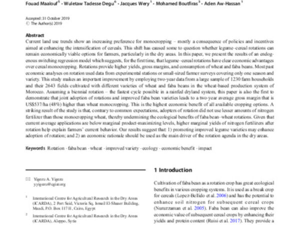 Legume-based rotations have clear economic advantages over cereal monocropping in dry areas