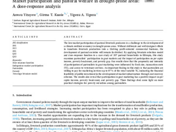 Market participation and pastoral welfare in drought-prone areas: A dose-response analysis 