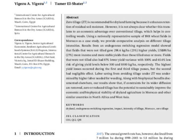 Socio-economic impacts of zero and reduced tillage in wheat fields of the Moroccan drylands