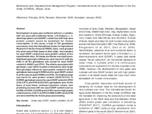 Variation for seed protein and ODAP content in grasspea (Lathyrus sativus L.) germplasm collections