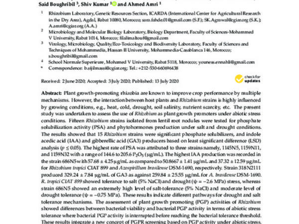 In-Vitro Plant Growth Promotion of Rhizobium Strains Isolated from Lentil Root Nodules under Abiotic Stresses