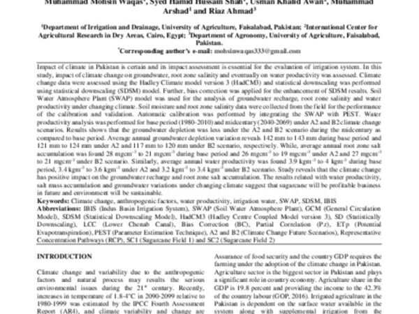 Impact of Climate Change on Groundwater Fluctuation, Root Zone Salinity And Water Productivity of Sugarcane: A Case Study In Lower Chenab Canal System of Pakistan