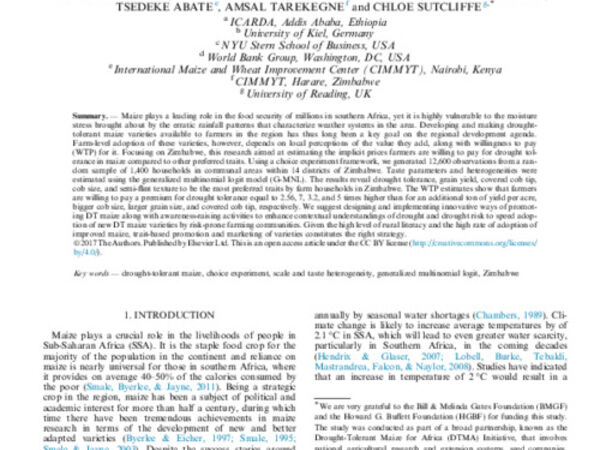 Modeling Preference and Willingness to Pay for Drought Tolerance (DT) in Maize in Rural Zimbabwe