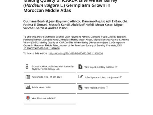 Malting Quality of ICARDA Elite Winter Barley (Hordeum vulgare L.) Germplasm Grown in Moroccan Middle Atlas
