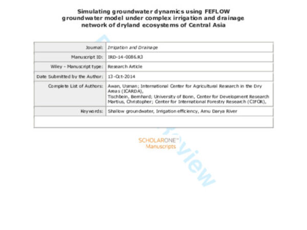 Simulating groundwater dynamics using FEFLOW groundwater model under complex irrigation and drainage network of dryland ecosystems of Central Asia