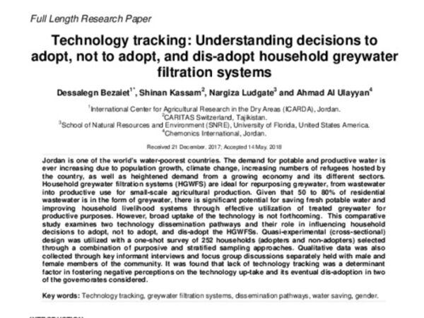 Technology tracking: Understanding decisions to adopt, not to adopt, and dis-adopt household greywater filtration systems 