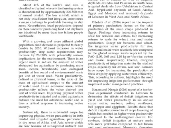Editorial: Improving Water Productivity in Dry Areas