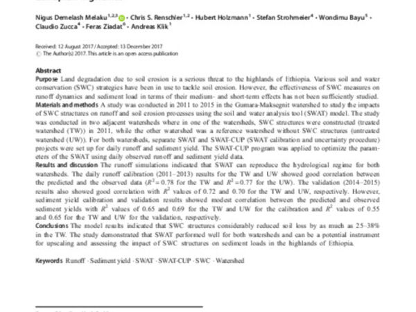 Prediction of soil and water conservation structure impacts on runoff and erosion processes using SWAT model in the Northern Ethiopian highlands