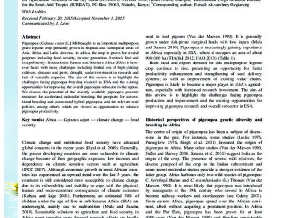 Pigeonpea breeding in eastern and southern Africa: challenges and opportunities