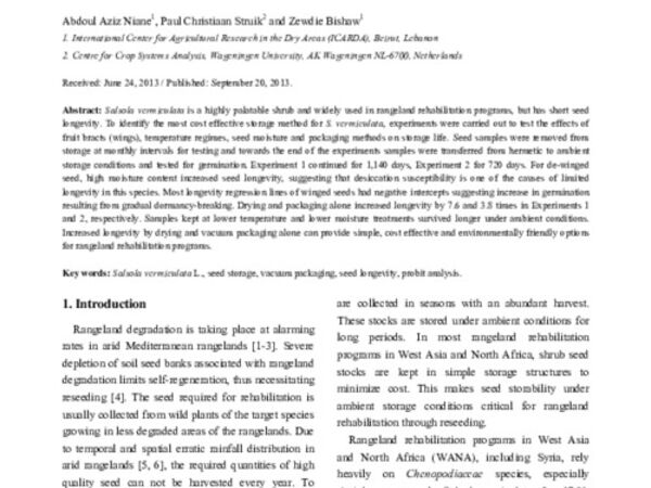 Effects of Temperature, Relative Humidity and Moisture Content on Seed Longevity of Shrubby Russian Thistle (Salsola vermiculata L.)