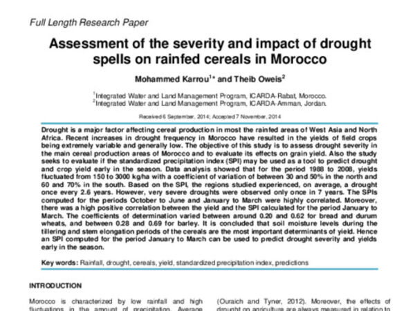 Assessment of the severity and impact of drought spells on rainfed cereals in Morocco