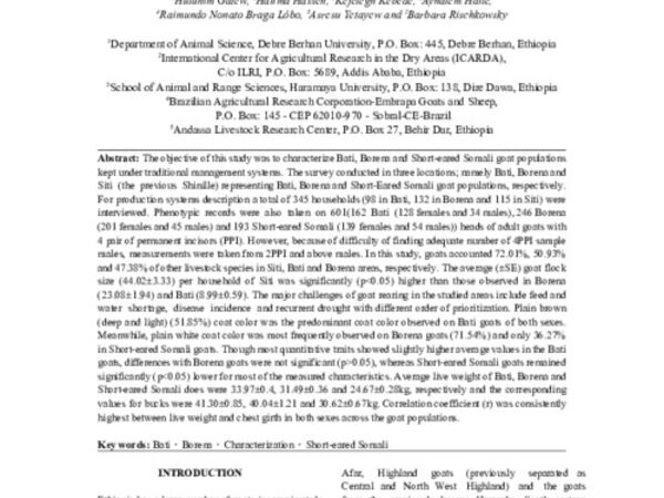 Characterization of Indigenous Goat Populations in Selected Areas of Ethiopia