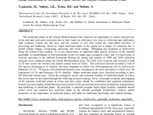 Initial Assessment of Medicinal Plants Across the Libyan Mediterranean Coast