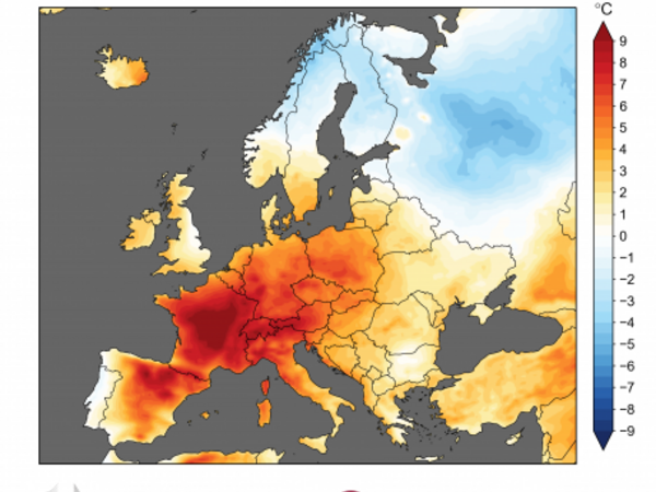 European temperature of the land on June 26, 2019