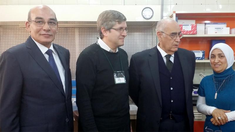 Dr. El-Beltagy (far left) visited ICARDA's biotechnology laboratory in Cairo