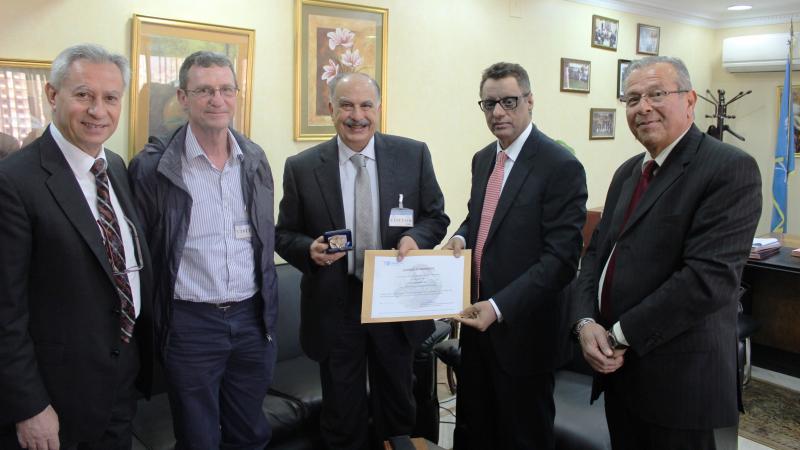 ICARDA’s Director General, Dr. Mahmoud Solh, receiving the FAO 70th Anniversary Commemorative Medal