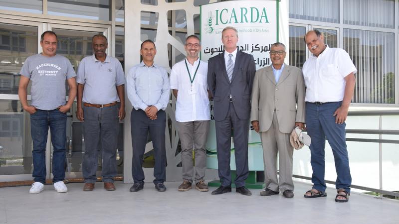 H.E. Youssef Rajji, Ambassador of Lebanon to Morocco, surrounded by ICARDA scientists during his visit to ICARDA-Rabat
