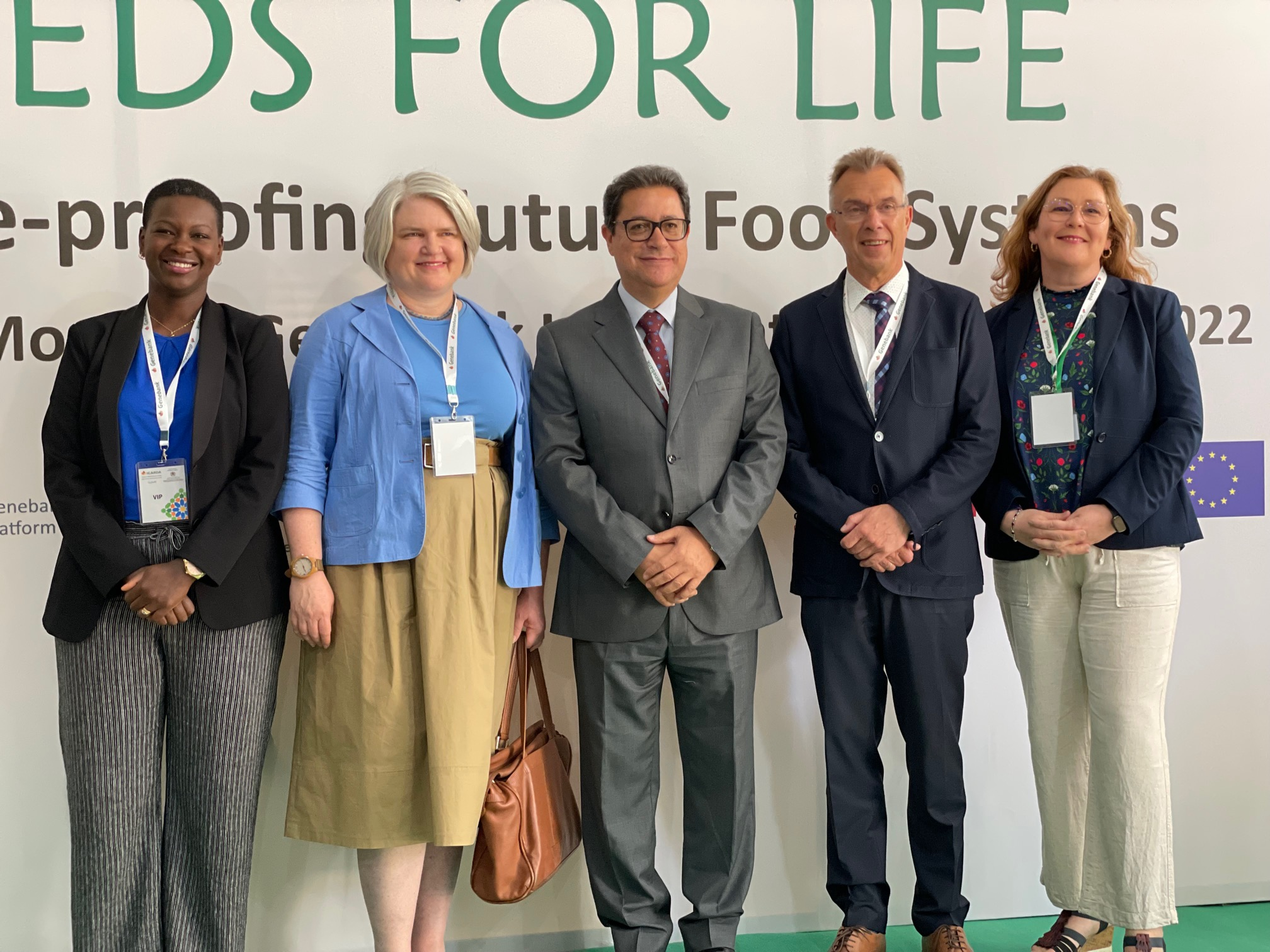 From left to right: Marion Barriskell - CGIAR Global Director of Business Operations and Finance; Sonja Vermeulen - CGIAR Global Director, Genetic Innovation; Aly Abousabaa - CGIAR Regional Director CWANA, and ICARDA's Director-General; Martin Kropff - CGIAR Global Director, Resilient Agri-Food Systems; Fiona Bourdin-Farrell - CGIAR Global Director, People and Culture